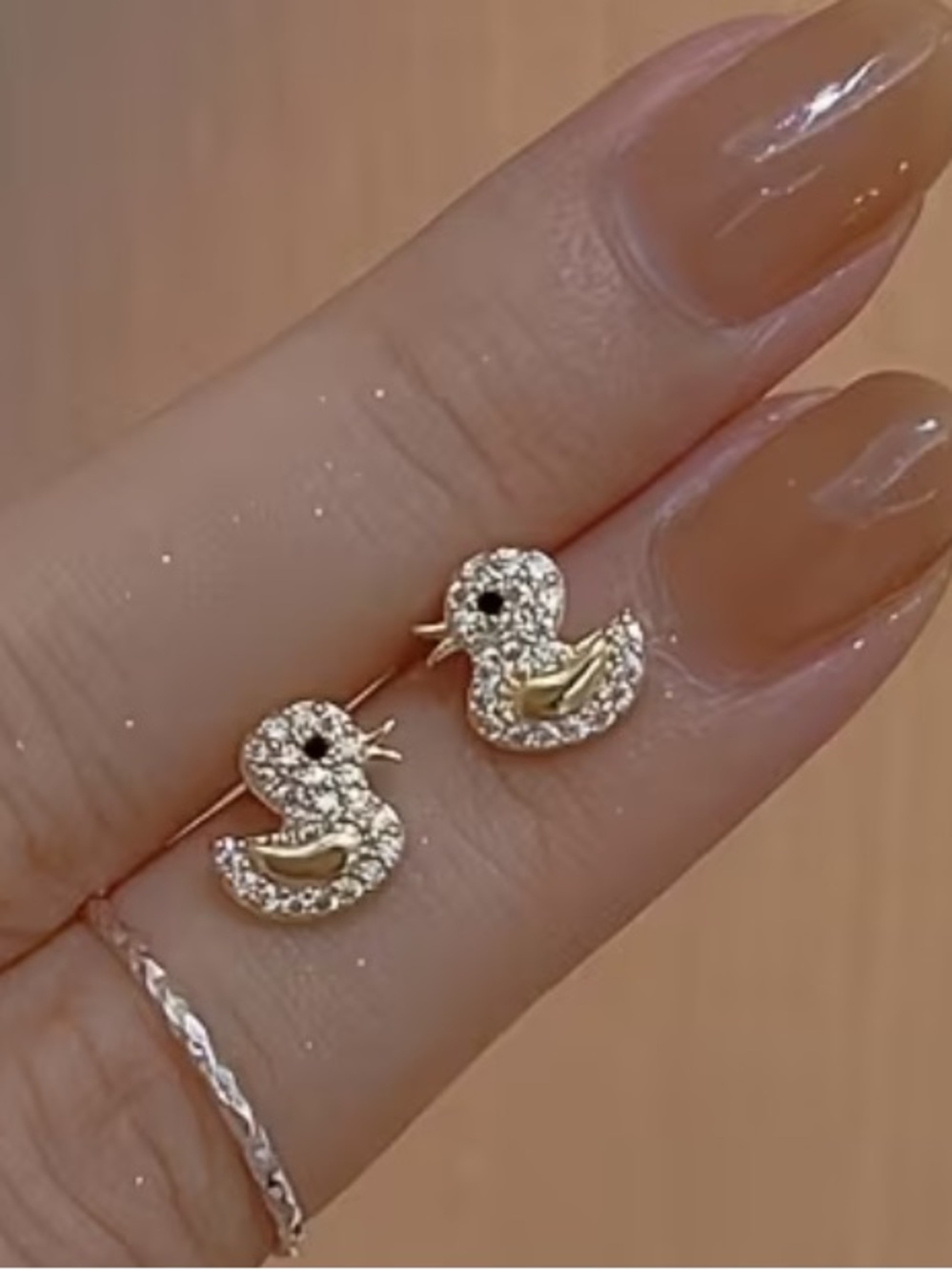 Golden Crystal Duck Stud Earrings - Women Jewelry